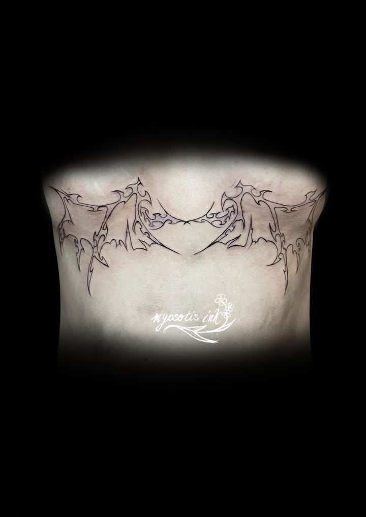 Tattoo von Luca: Fledermäuse unter der Brust